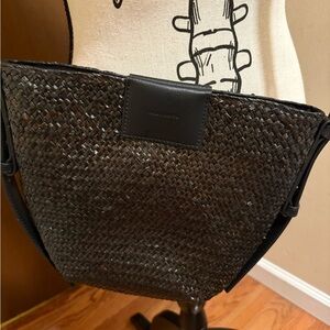 NWOT ALL SAINTS Black Ebro Woven Straw Crossbody/Handbag